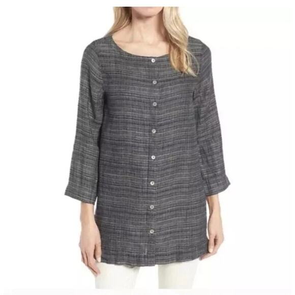 Eileen Fisher PM Petite M Tunic Top Button Up Shirt Linen Lagenlook Oversized - Picture 1 of 11